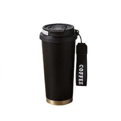 Термочашка Coffee 500 мл з ремінцем чорний LU-HP-14-17B фото