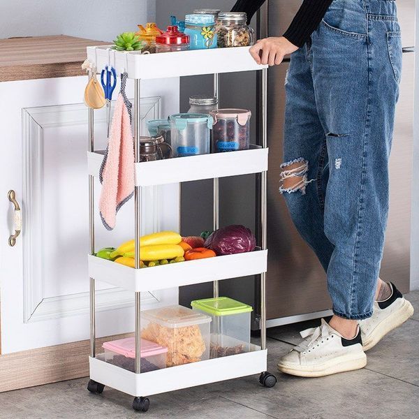 Етажерка на колесах 4 полиці біла підлогова Storage rack AND906 103797 фото