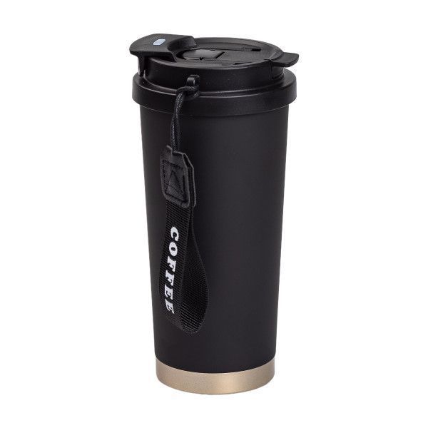 Термочашка Coffee 500 мл з ремінцем чорний LU-HP-14-17B фото