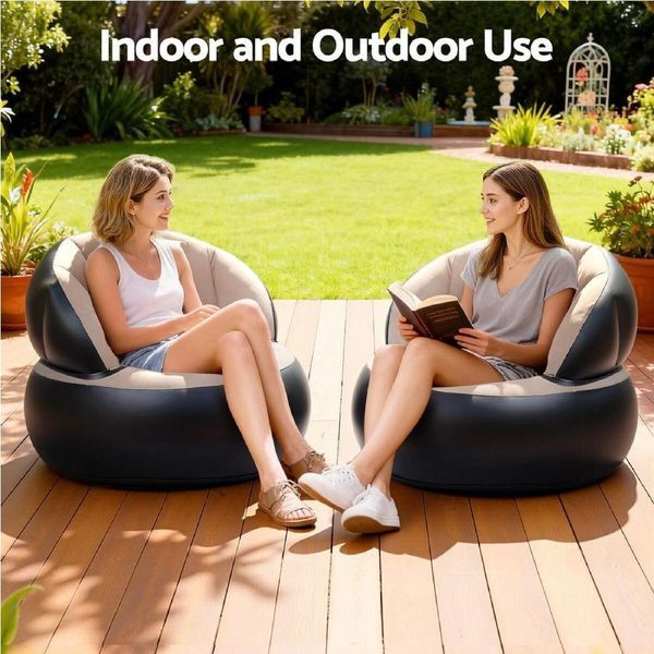 Надувне крісло AIR SOFA / Надувне велюрове крісло 80&times;80&times;67см Бежевий 106875 фото