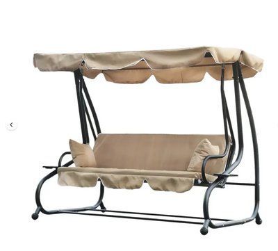 Садова гойдалка ліжко 2в1 з регульованим дахом Garden Line 210x120x170 см Бежева 10637 фото