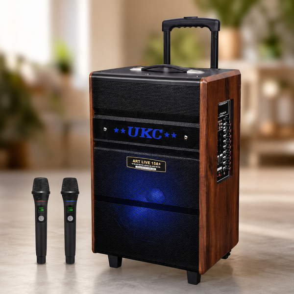 Портативна колонка Live 15 / Караоке-колонка + 2 мікрофони / Акустика з Bluetooth, USB-порт, слот для карт пам'яті SD, FM-радіо 107660 фото