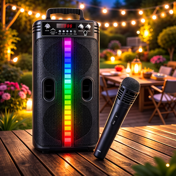 Портативна бездротова Bluetooth колонка-караоке TTD-2806 RGB-підсвічування, мікрофон, пульт ДК 106475 фото