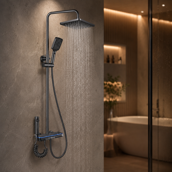 Душ/змішувач Faucet CR-25HT007 багатофункціональний з LED ГІДРОЕНЕРГЕТИКОЮ метал / Багатофункціональна душова система для ванної / Душова система настінна з верхнім, ручним та гігієнічним душем 107590 фото