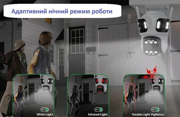 Вулична WiFi IP камера 9Мп 3 об'єктиву / Камера відеоспостереження з вологозахистом 106507 фото