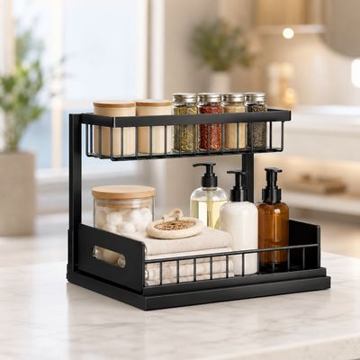 Кухонний стелаж-сушарка для посуду миючого Storage rack AND-103-30-10pcs / Органайзер для кухонного приладдя / Дворівневий органайзер для зберігання 107787 фото