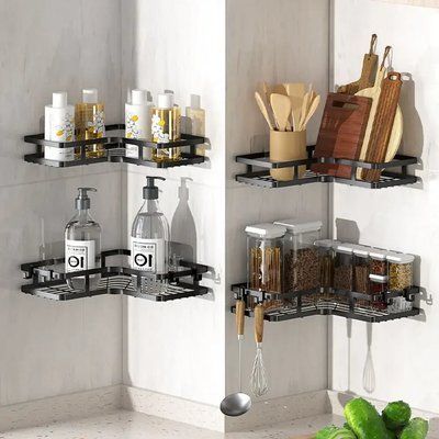Кутова полиця для ванної кімнати із нержавіючої сталі Corner shower caddy Чорного кольору 103417 фото