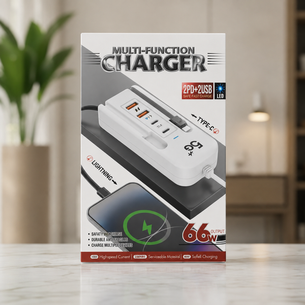 Швидкий зарядний пристрій 66 Вт, 2 USB-порти та 2 PD-порти, Type-C / Компактна, багатофункціональна, потужна зарядна станція 106696 фото