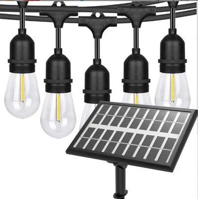Ретро гірлянда на потужній сонячній батареї 5 м 15 лампочок Bulbs 102769 фото