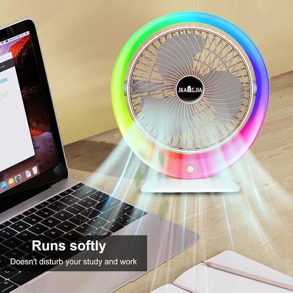 Настільний вентилятор з LED підсвічуванням, USB-заряджання / Портативний вентилятор-зволожувач повітря 3 швидкості, 1200 мАг 106779 фото