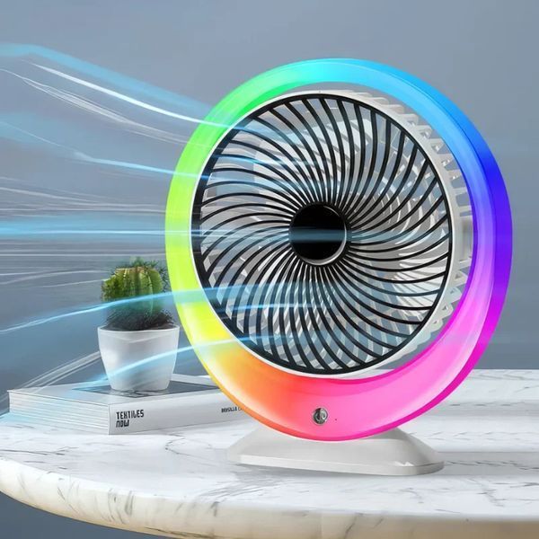 Настільний вентилятор з LED підсвічуванням, USB-заряджання / Портативний вентилятор-зволожувач повітря 3 швидкості, 1200 мАг 106779 фото