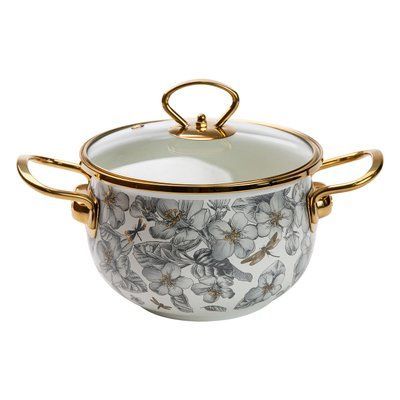 Емальована каструля зі скляною кришкою 2 л Біла Yiwu HP-2-105 LU-HP-2-105 фото