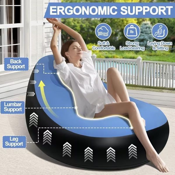 Надувний диван з пуфом Air Sofa / Надувне велюрове крісло з пуфом+насос Блакитний 106868 фото