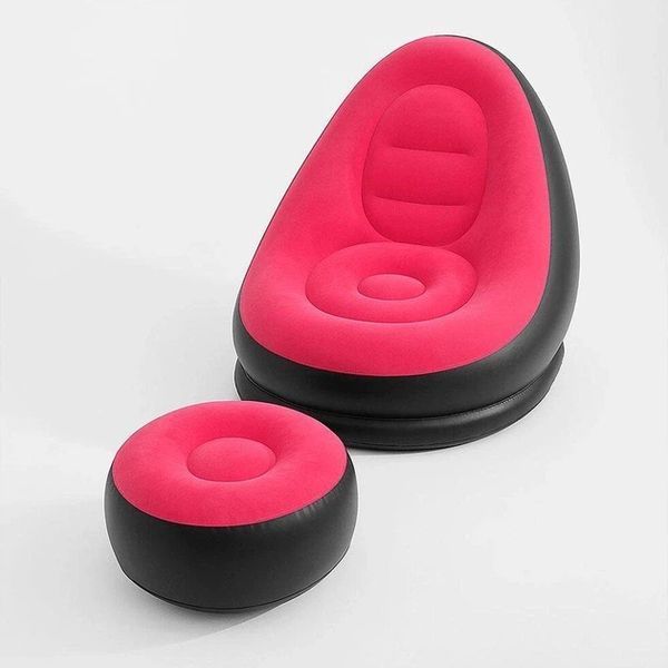 Надувний диван з пуфом Air Sofa / Надувне велюрове крісло з пуфом+насос Рожевий 106869 фото